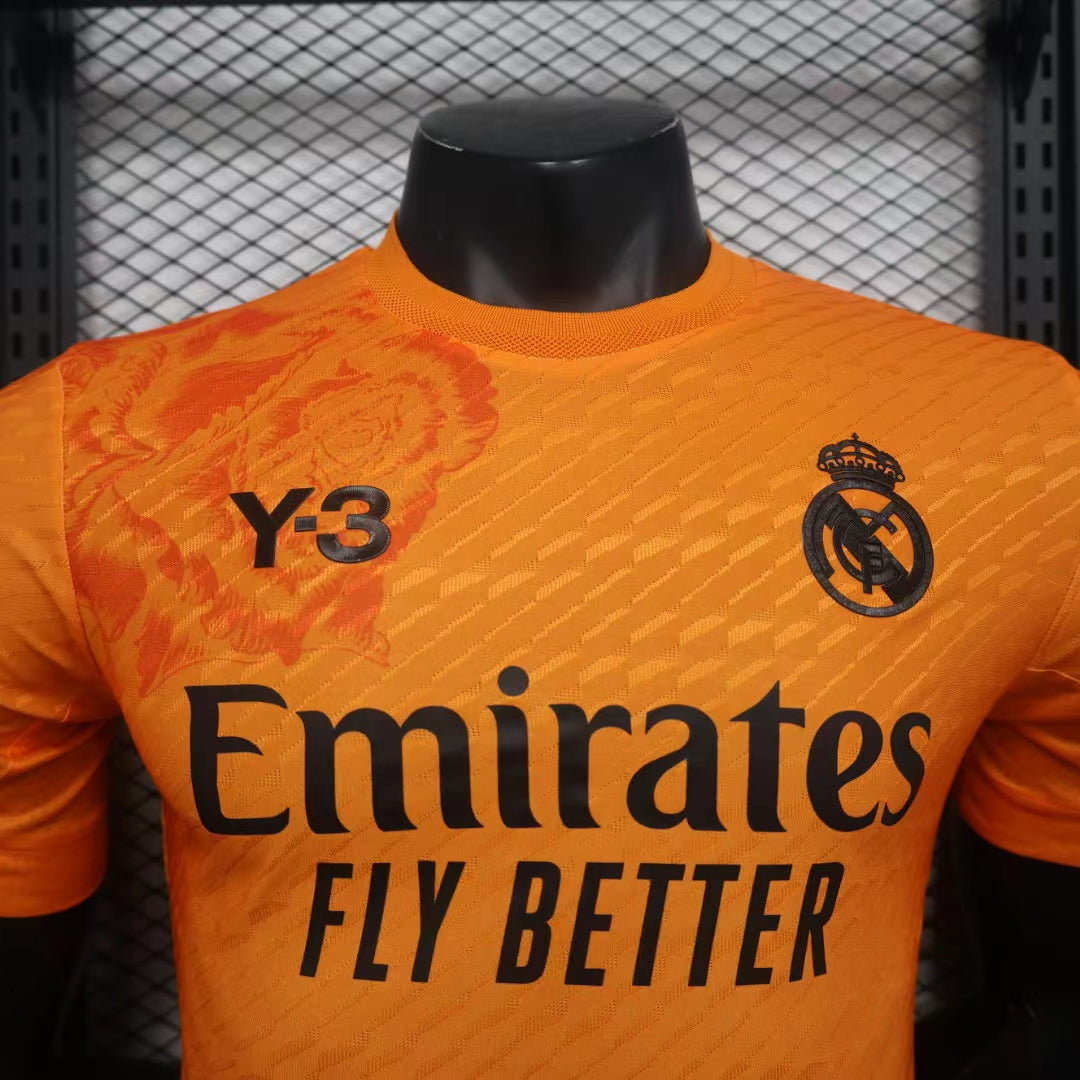 2024-25 Real Madrid Y3 Orange Shirt for Mens, Name Number Customised  Real Madrid Y3Football Jerseys for Adults, Player Version